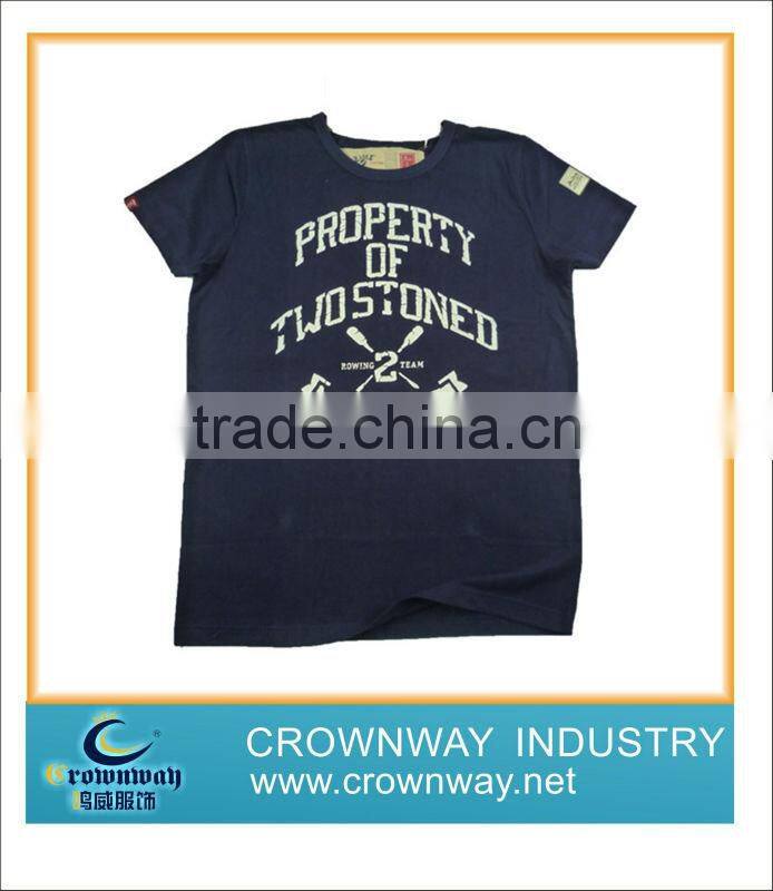 Wholesale mens cracked print o-neck t-shirt with acid wash