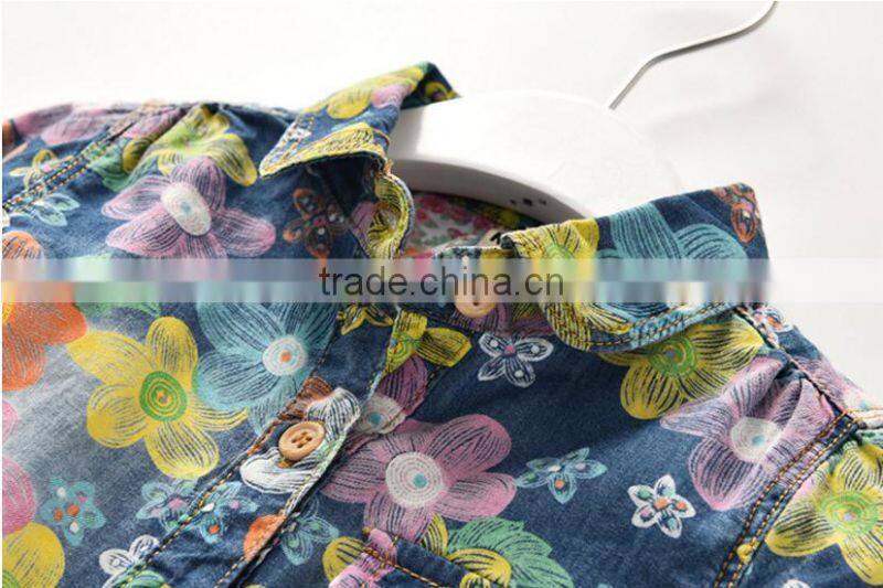Wash Printing Flower Denim Dresses of the girls