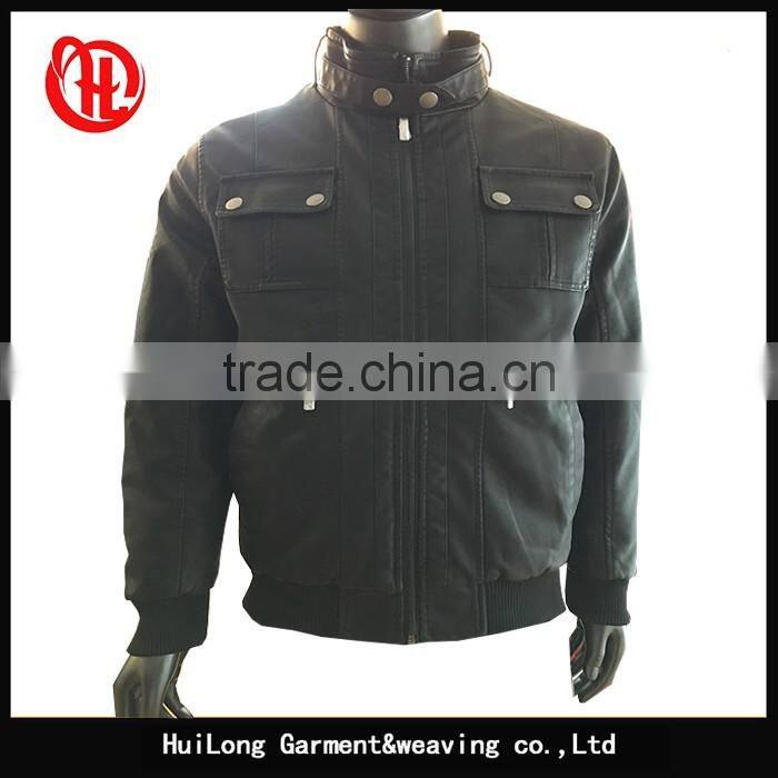 Factory manufacture men black washed pu jacket