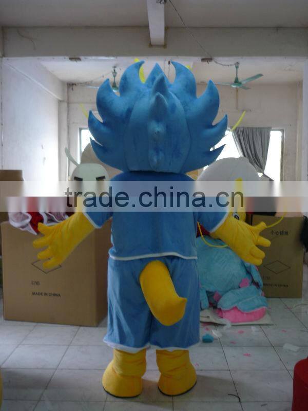Yellow Dragon With Blue Suit Mascot Costume