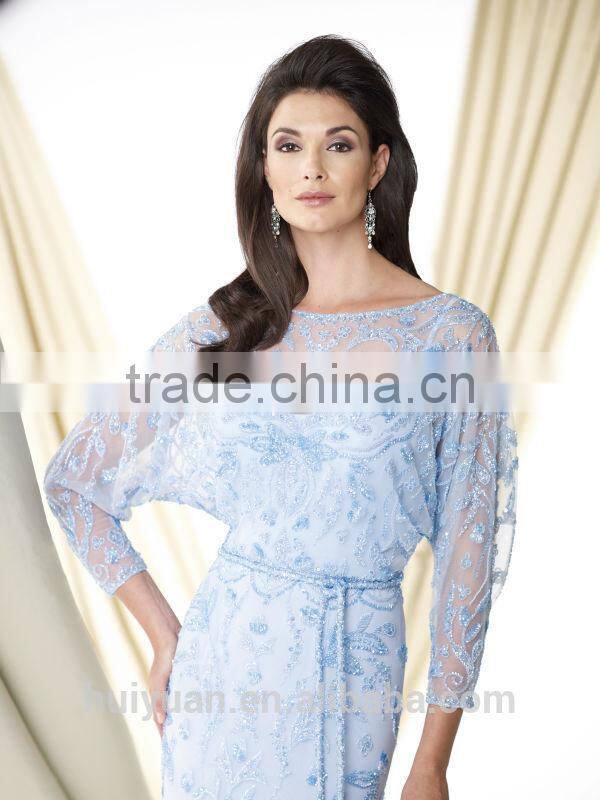 fancy women long sleeve light blue lace beautiful party dress