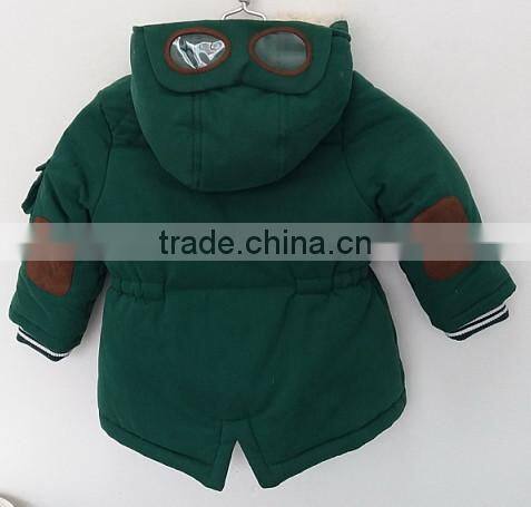 2016 baby boys green ''flying coat'' faux fur inner padded coat for winter