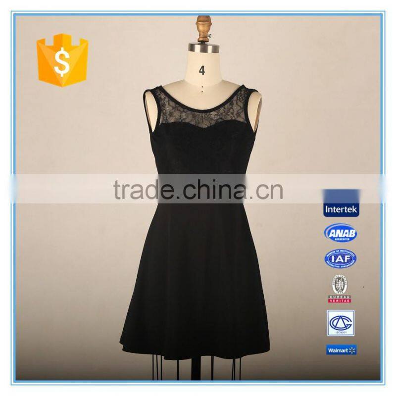 2016 Woman Sexy Club Dress Fashion Lace Patchwork Dress Backless Black Dress