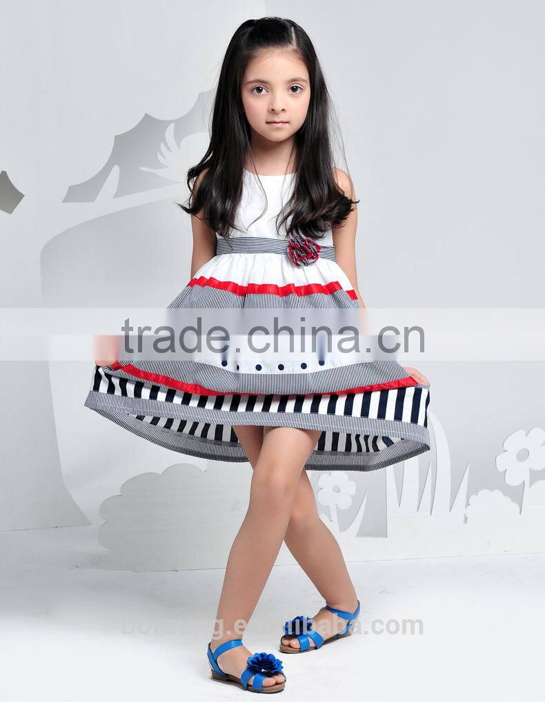 2015 summer high quality fashion pure cotton polka dots stripes splice childrens clothes guangzhou