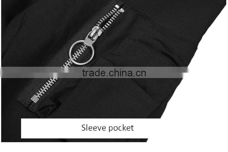 Wholesale OEM Mens Fashion Black Bomber Jacket With Sleeve Pocket