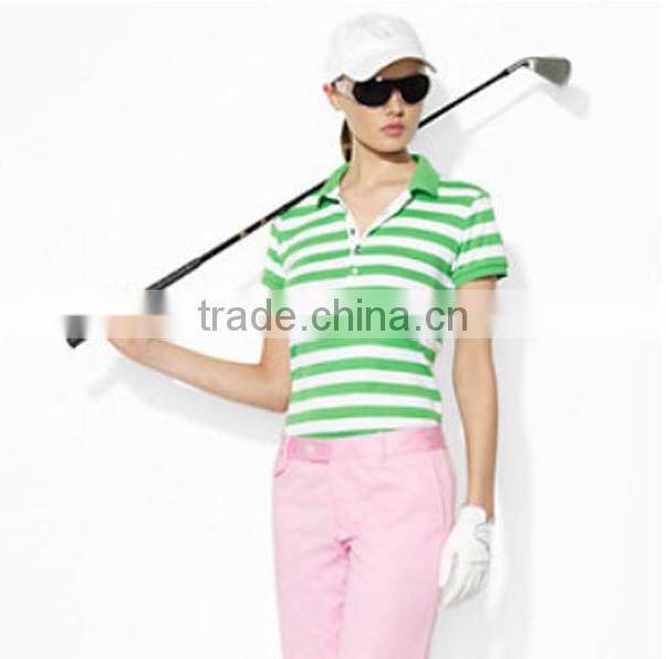 women custom striped golf polo shirt