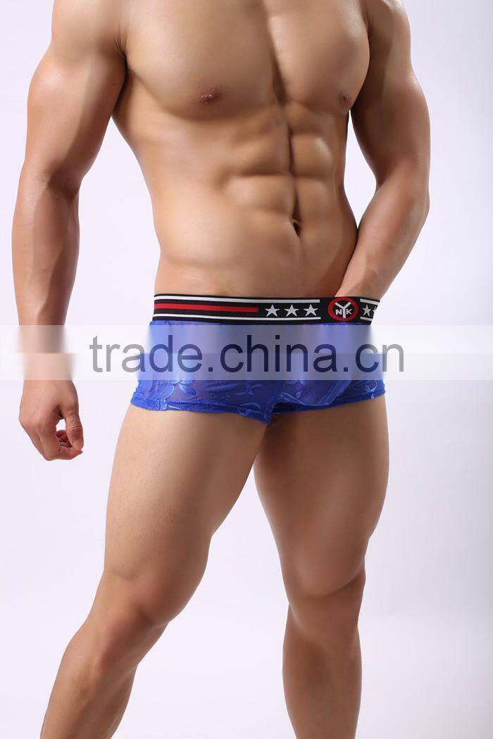 1 PCS Cool and refreshing underwear men sexy male boxers gauze Sheer lace shorts brand Mesh penis sheath see through men boxer