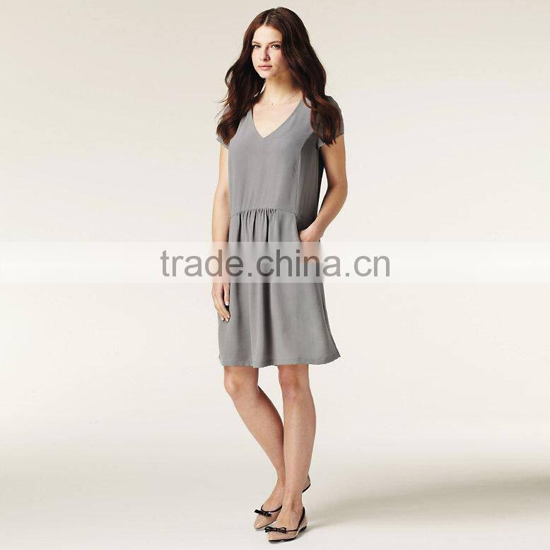 Ladies V-neck Drop Waist Silk Shift Dress TH105