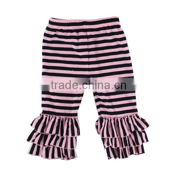 2017 childrens boutique clothing stripe kids capri girl triple ruffle pants