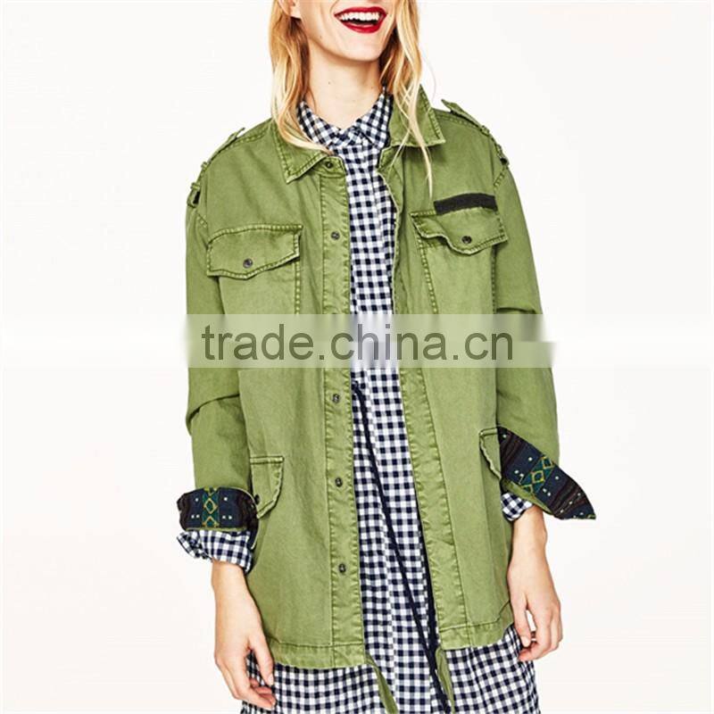 2017 OEM new design stylish forest green spread collar jacket
