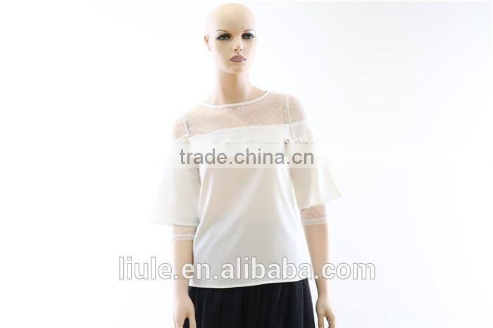 New design elegant high quality medium sleeve lace ladies blouses and tops