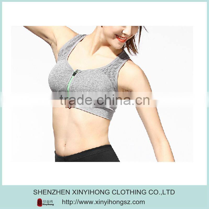 wholesale breathable front Zipper running fitness sport bra