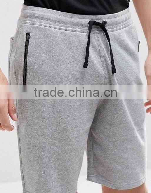 Men's Slim Fit Jersey Shorts With Zips In Grey Marl