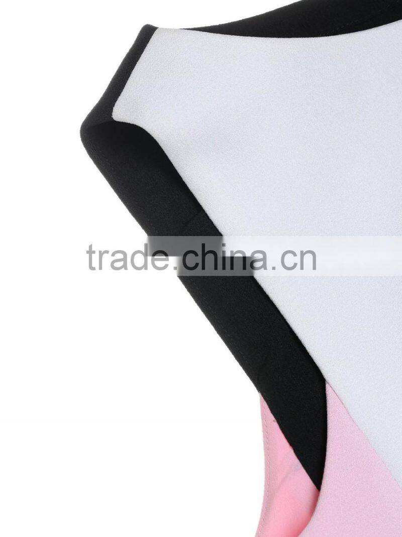 Ladies black and white printing sleeveless dress