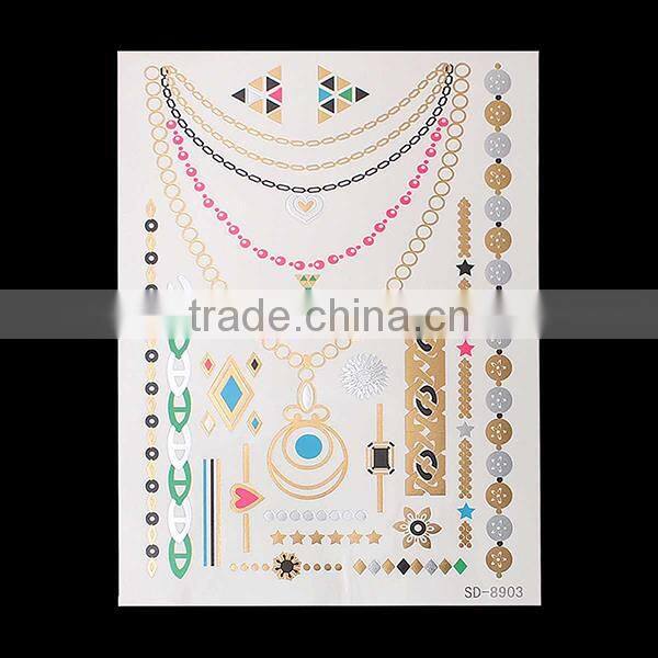 High Quanlity Removable Waterproof Metallic Colorful Temporary Skin Tattoo Sticker