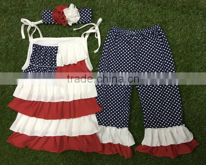 Hot sale girls boutique clothing summer 2016 4th of July girls outfits baby clothes 100% cotton top giggle moon remake outfits
