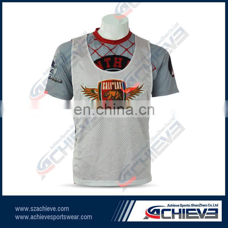 Warrior lacrosse team lacrosse pinnies/jerseys sublimation reversible lacrosse pinnies/jerseys 100% polyester lacrosse uniform
