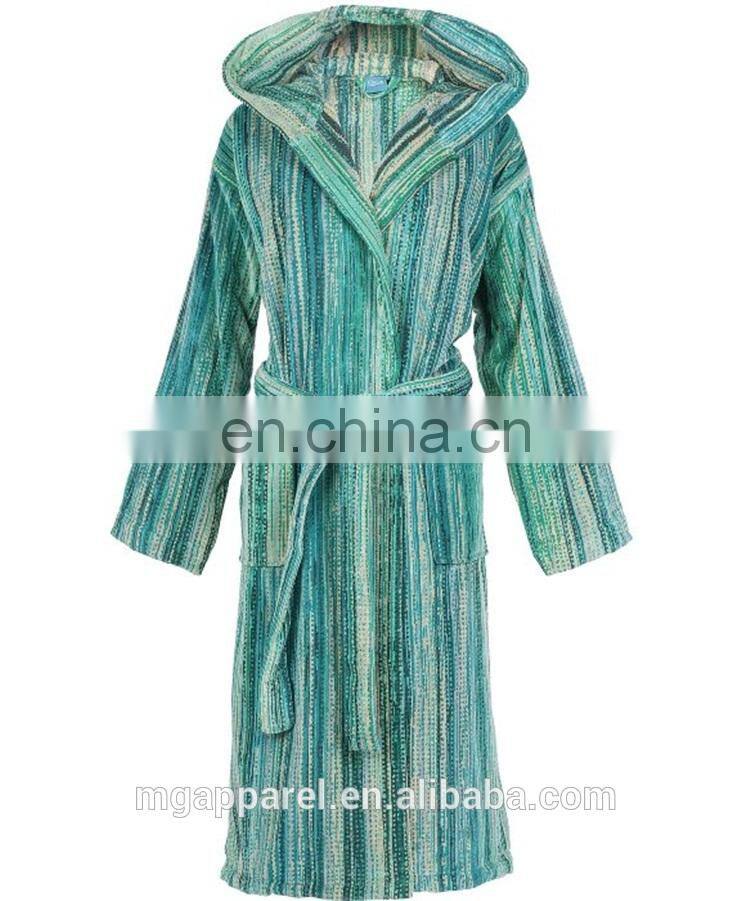 Fashion Global-chic Shawl Collar Hooded Cotton Velour Bath Robe-Green Grass