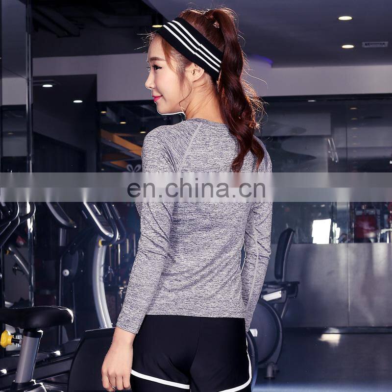 Custom design t shirt wholesale China 90% polyester 10% spandex long sleeve fitness t shirt for women