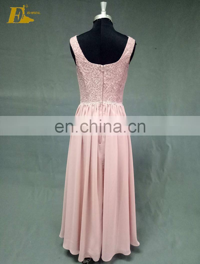 Real Sample Cheap Lace Chiffon Sleeveless Long Bridesmaid Dress