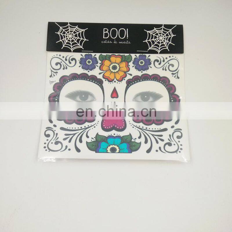 2017 Halloween decorations skull face sticker wholesale ECO-friendly Waterproof temporary tattoos sticker for sale MFJ-0079
