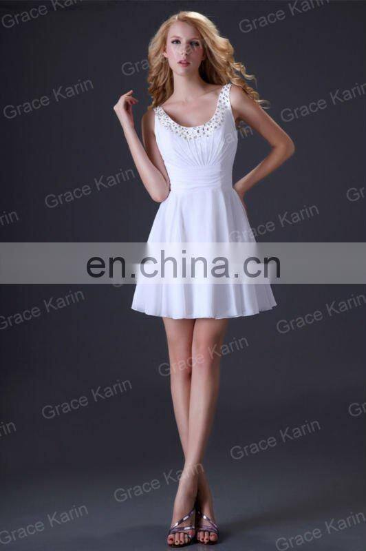 2015 Grace Karin Women's Special Occasion Bridesmaid dress Middle Thigh Length White Formal Bridesmaid Dress CL3470