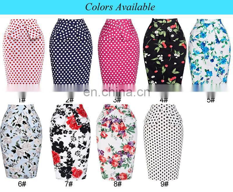 Grace Karin Occident Women Hips Wrapped High-waisted Short Cotton Flower Printed Pencil Vintage Skirt CL008928-8