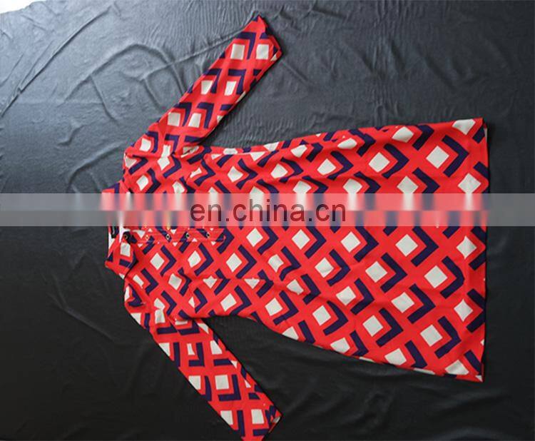 High end retro printing big lapels Knitted Cotton dress temperament Slim Casual Dresses