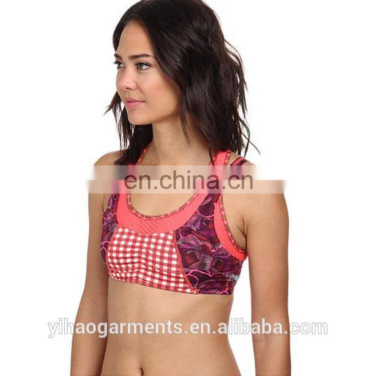 Yihao new design custom plaid cotton/spandex dry fit womens sport wear tight fitness sexy yoga bra