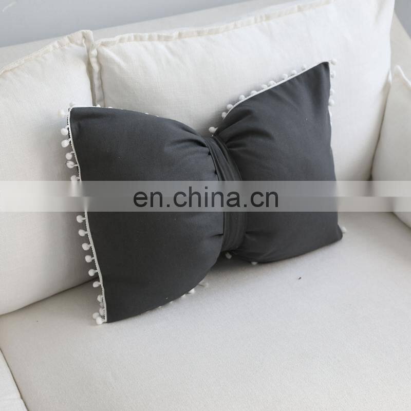 i@home INS solid color striped cute ball bow pillow bedside sofa pillow cushion cover with core