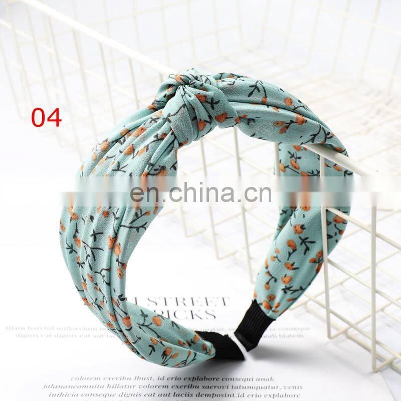 fashion flower printing chiffon headbands sports yoga spa cotton women sweat headbands 4colors
