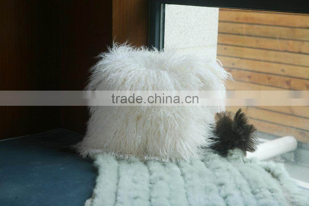 Soft long wool sheepskin throw pillow filling with polyester wadding,sponge