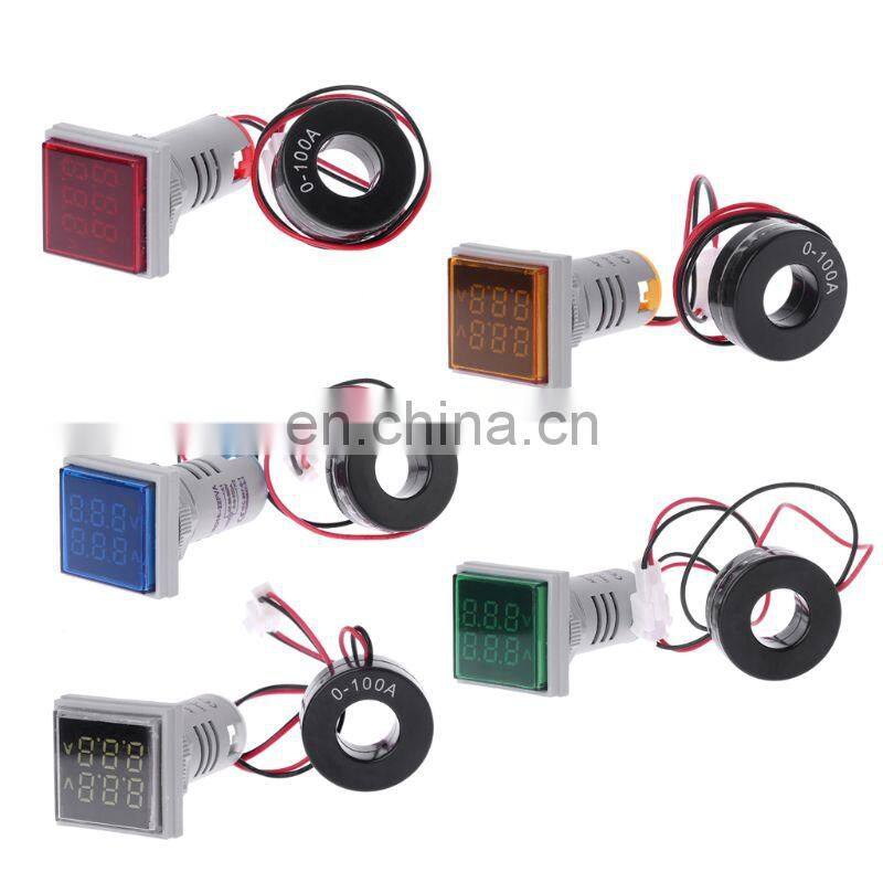 Square LED Digital Voltmeter Ammeter Signal Lights Volt Voltage Current Combo Meter Indicator Tester Measuring AC 60-500V 0-100A