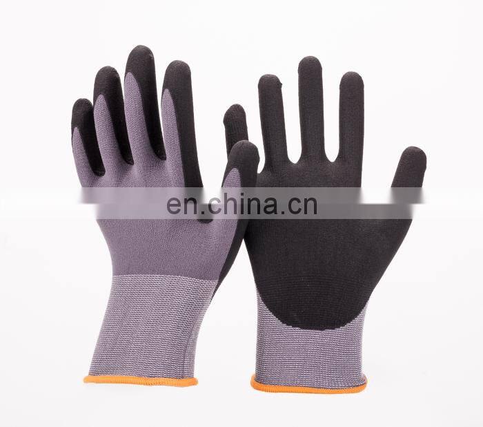 15G Nylon Sandy Nitrile Coated Work Gloves for Industrial Work
