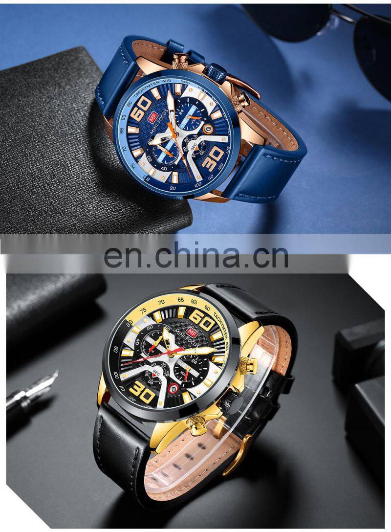MINI FOCUS MF0336G Fashion Quartz Wristwatches Brand Luxury Men Watches Stainless Steel Leather Strap Sport Watches