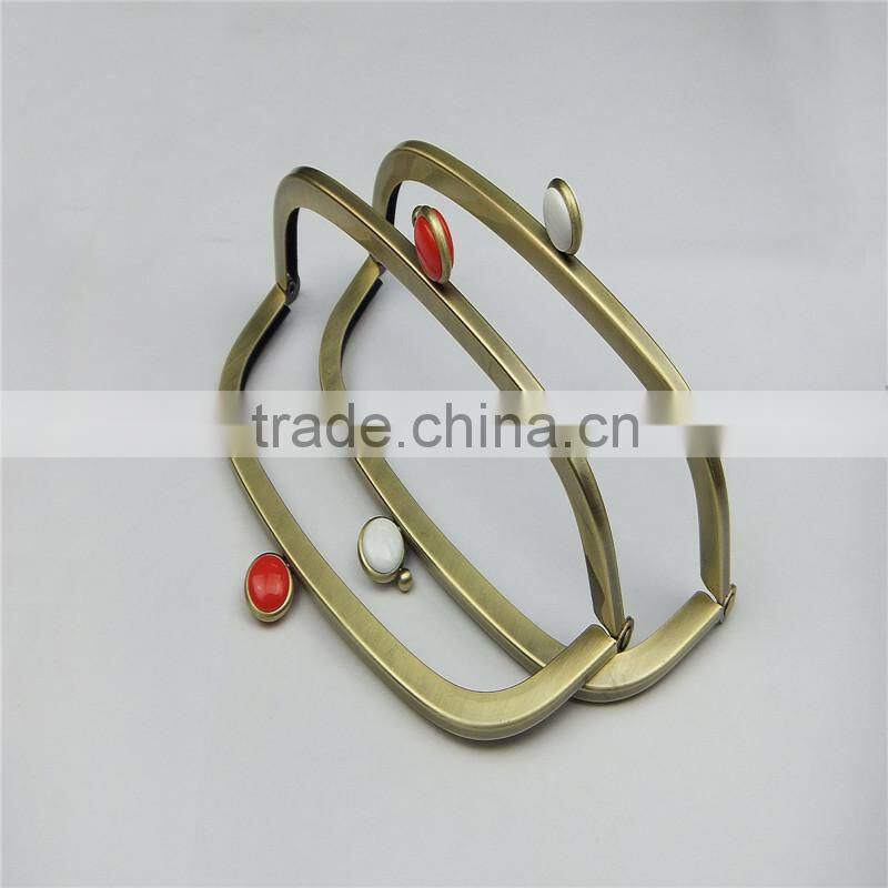 16*6.5cm antique brass metal purse frames red kiss clasp
