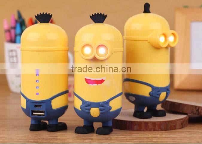 Cartoon minion usb port power bank 6600mAh power safe battery charger