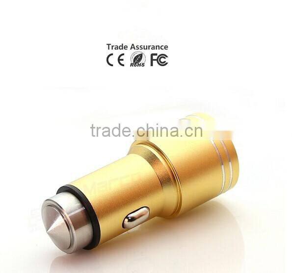 Hottest sale stainless steel Safety Hammer dual usb car charger