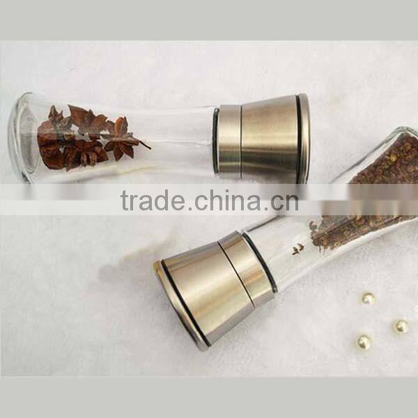 Amazon Manual Brushed Stainless Steel Salt and Pepper Mills Grinder Stunning Glass Body pepper grinder long bottle