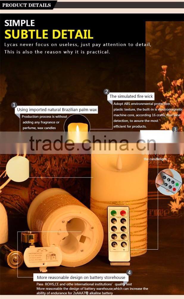 remote control set of 3 real wax flameless LED pillar candles