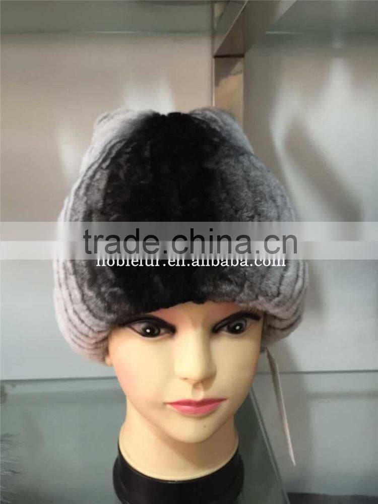 high quality cute and fancy real rabbit with silver fox fur Christmas hat