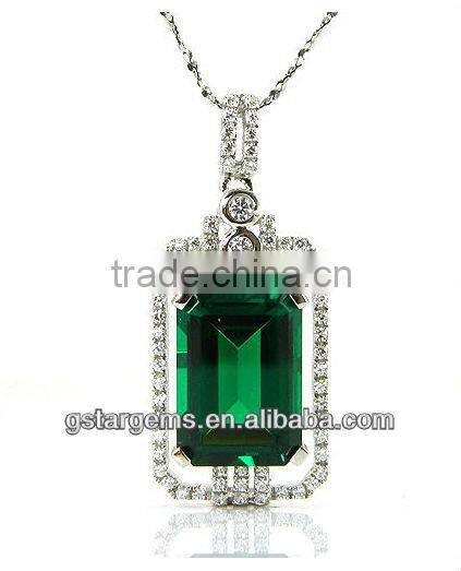 925 Sterling Silver Created Emerald Pendant Hot Gemstone Jewelry Hong Kong Wholesale