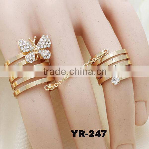 2016 Hot Sale Cute Gold Smart Rhinestone Ring With Butterfly For Girlfriend