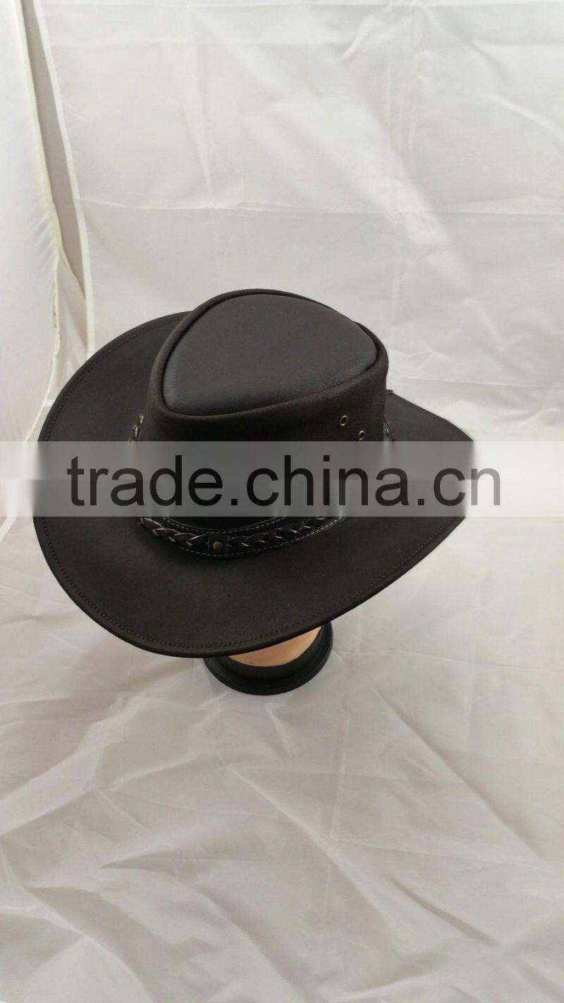 2015 LEATHER COWBOY MENS BROWN LEATHER WESTERN AUSTRALIAN BUSH STYLE COWBOY HAT SMALL MEDIUM LARGE