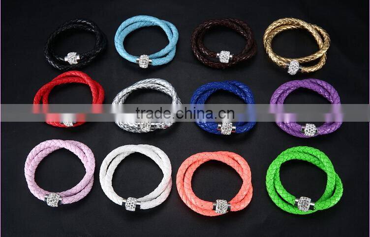 2014 leather bracelet, crystal rhinestone bracelet, leather rhinestone bracelet, genuine leather womens magnetic bracelet