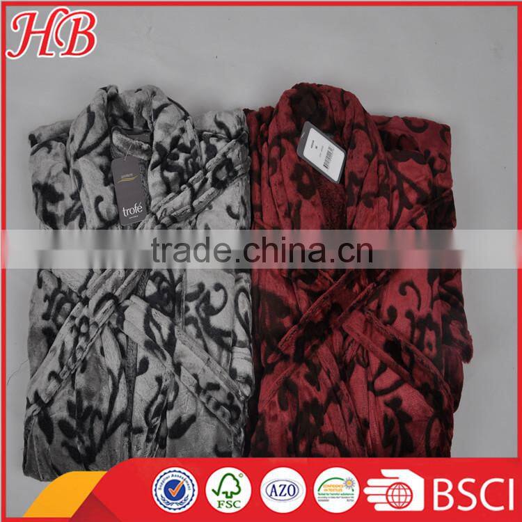 bottom print cut flannel fleece bathrobe