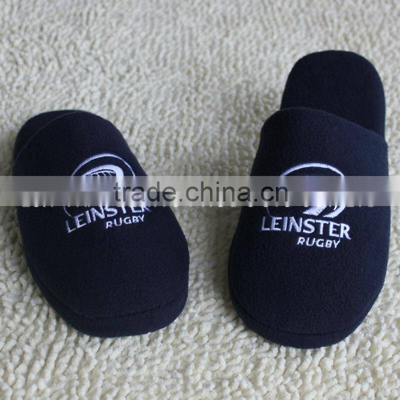 Premium quality colored fleece with embroidery logo mens mocassin slippers