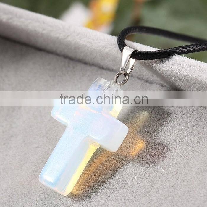 Women trending products natural stone pendant cross stone necklace
