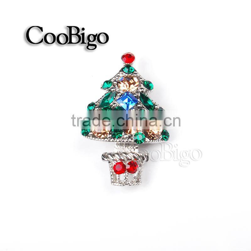 Fashion Jewelry Colorful Rhinestone Charming Christmas Tree Pin Brooch Christmas Party Promotion Gift Apparel Accessories