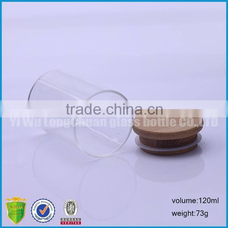 4oz Wide Mouth Clear Round Glass Storage Jars With Wooden Bamboo Cork Lid